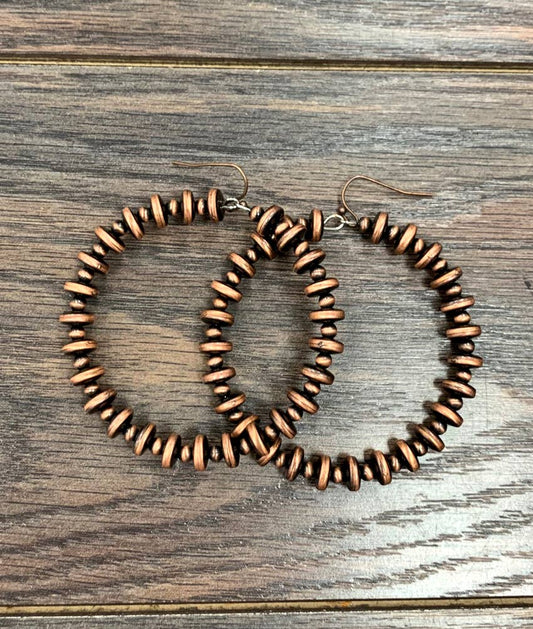 Bellaire Handmade Rondelle Copper Navajo Bead Hoop Earrings