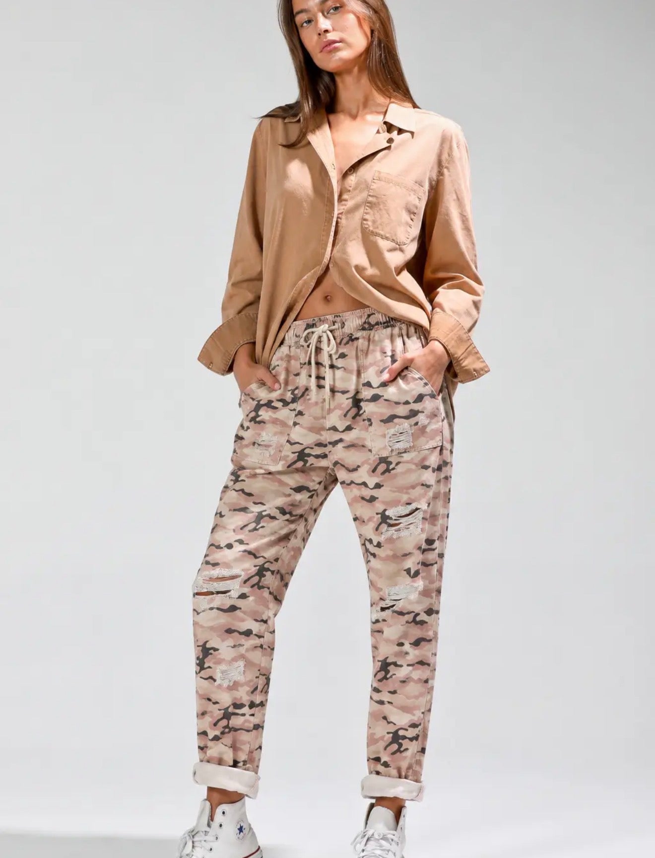 Distressed Detail Camo Pants.