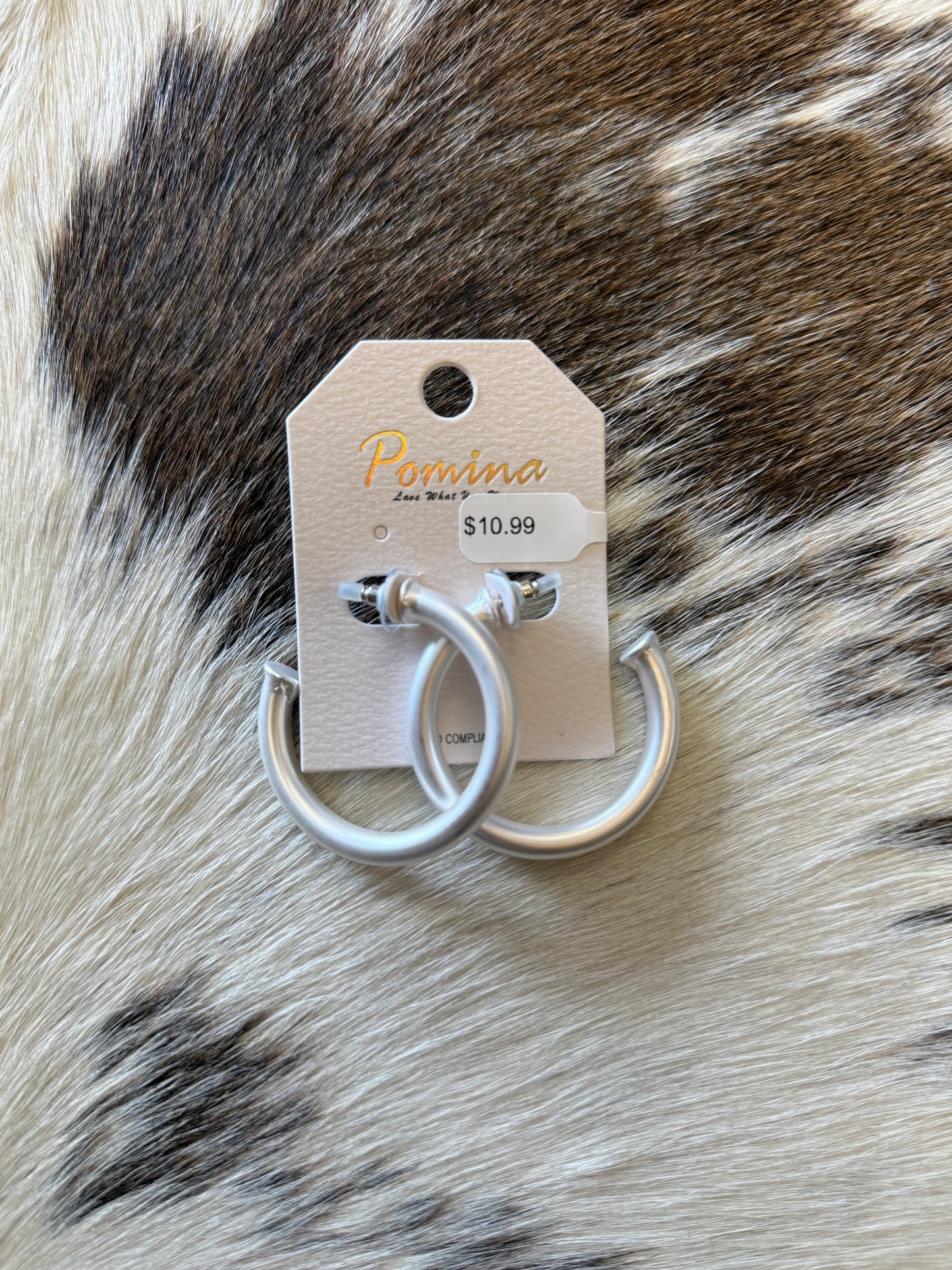 Satin Silver 1.75" Stud Hoop Earring