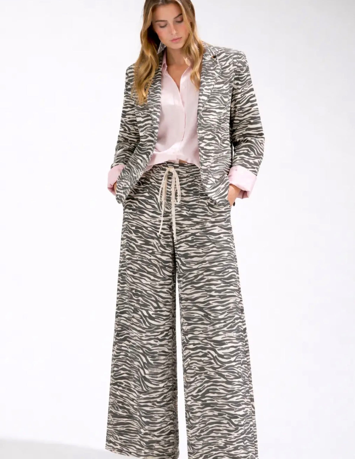 Drawstring Tie Pants with Zebra Print