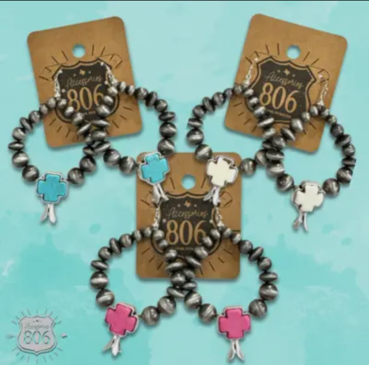 Burnished Silver and Stone Cross Earring