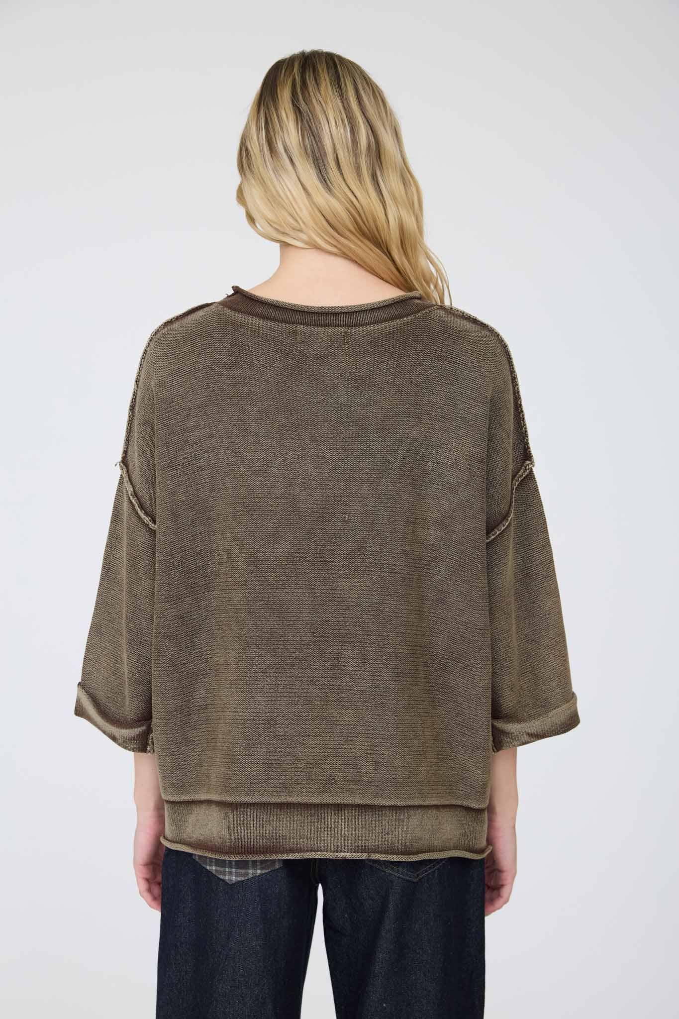 WASHED INVERTED SEAM SHORT SLEEVE SWEATSHIRT