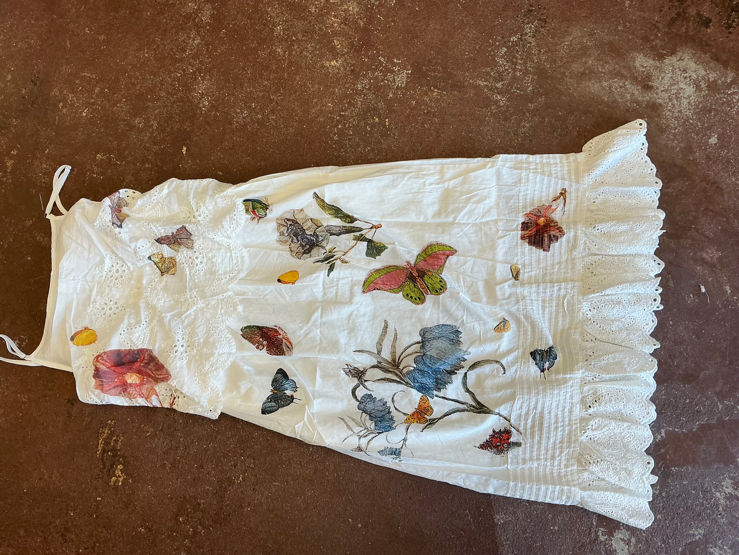 White spaghetti Strap Butterfly and Flower print dress