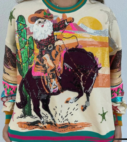 Queen Of Sparkles Vintage Santa Pullover