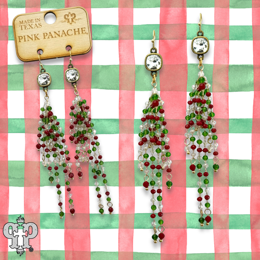 Christmas bead fringe earring, Austrian crystal