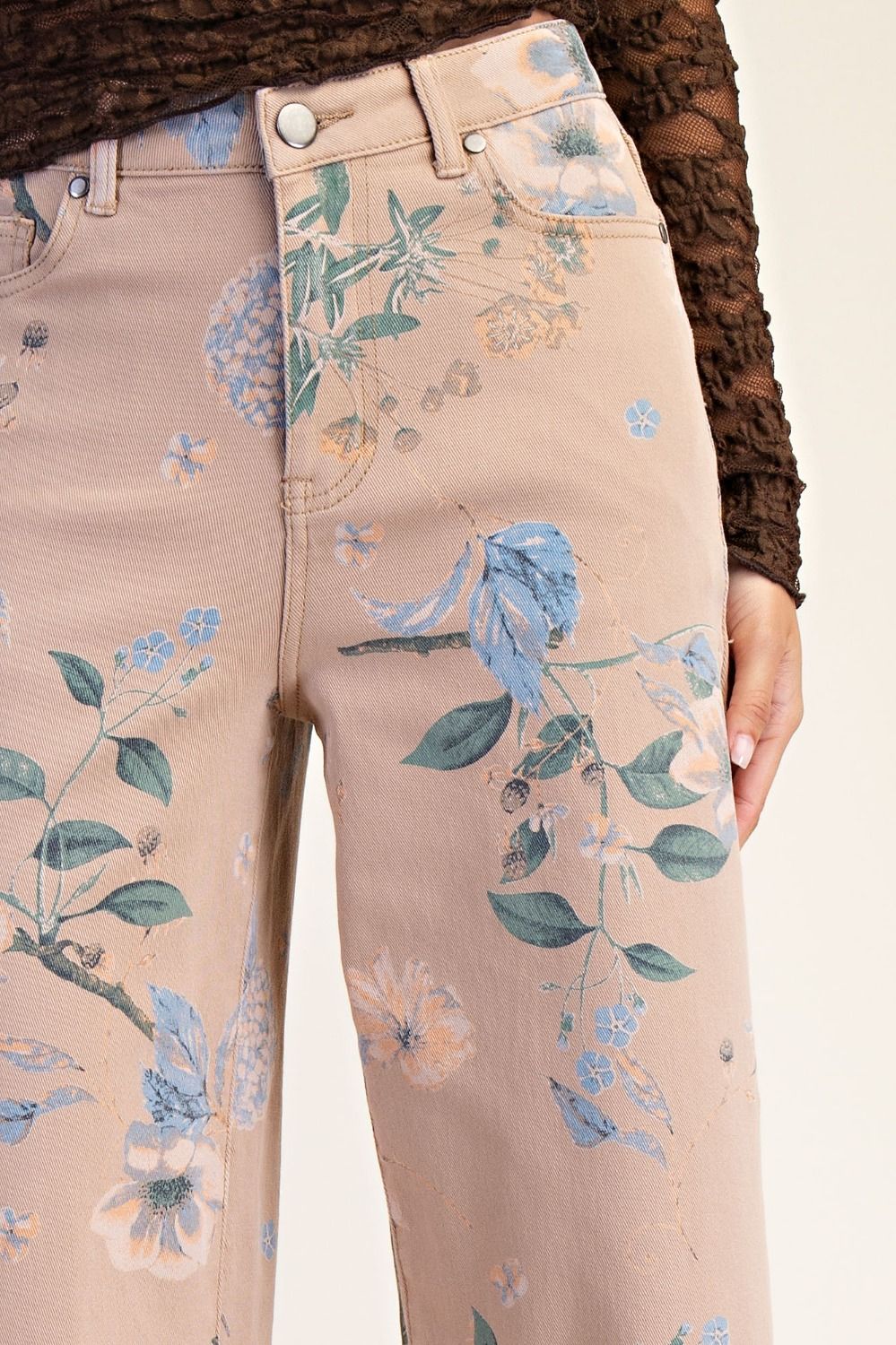 FLORAL PRINTED SOFT STRETCH TWILL PANTS