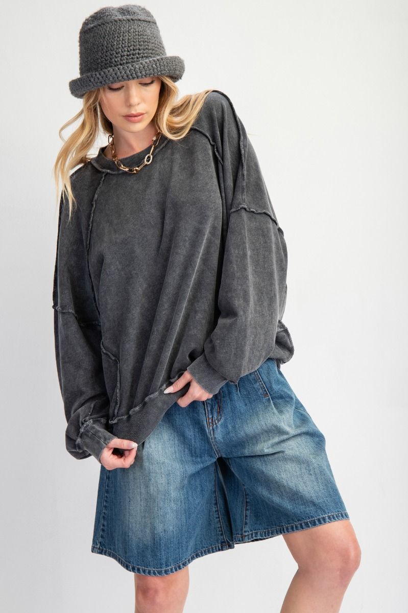 CUT OUT MINERAL WASHED PULLOVER