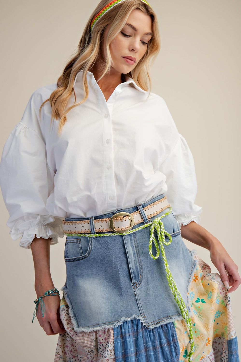 3/4 SLEEVES BUTTON DOWN POPLIN SHIRT