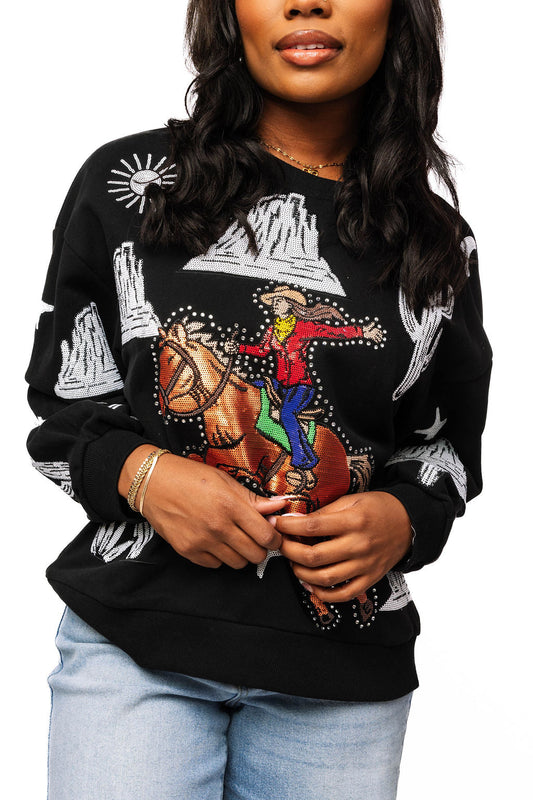 Queen Of Sparkles Black & White Multi
Bucking Cowgirl Sweatshirt