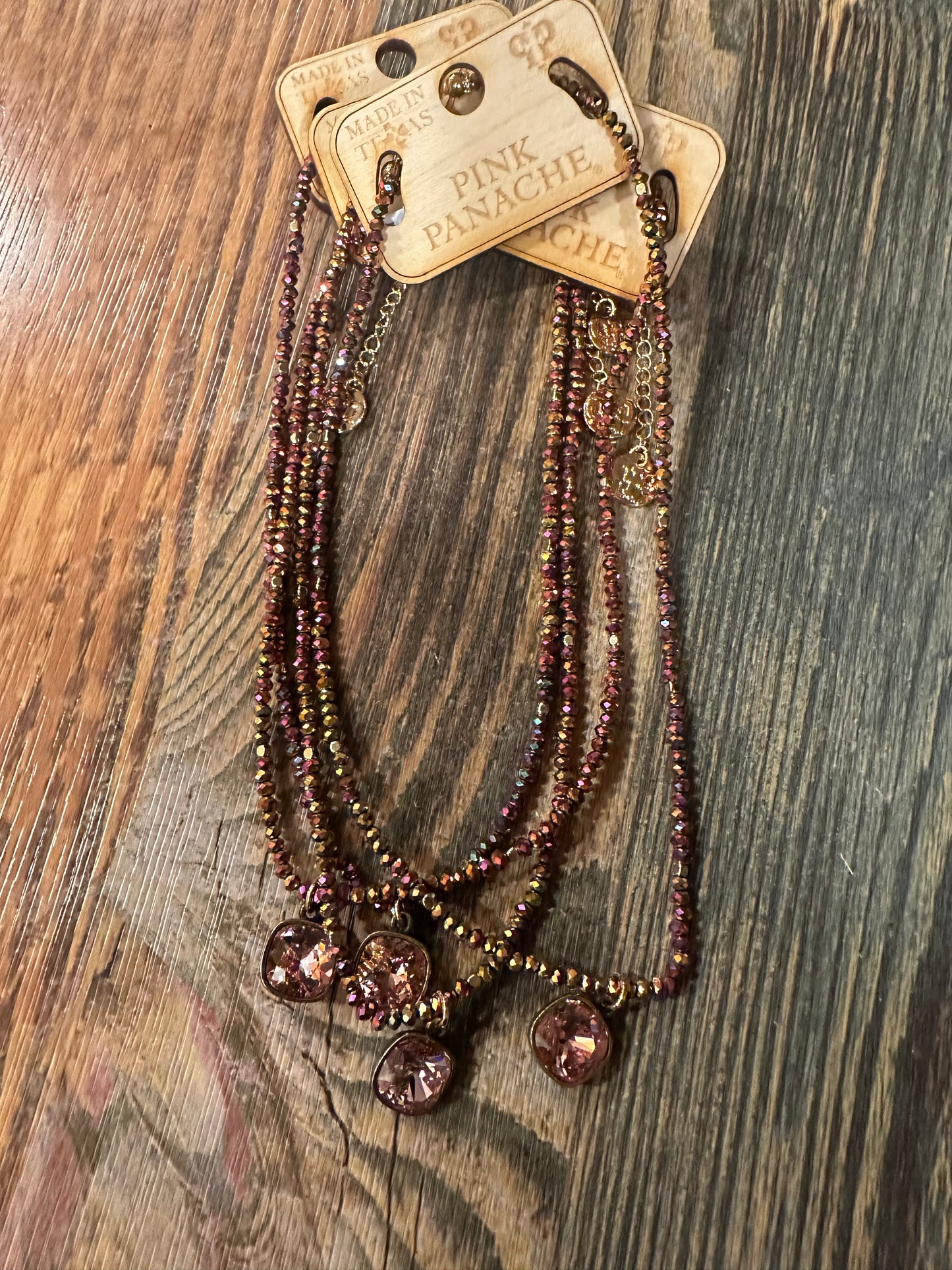 Dark Pink Bead Necklace with Austrian Crystal