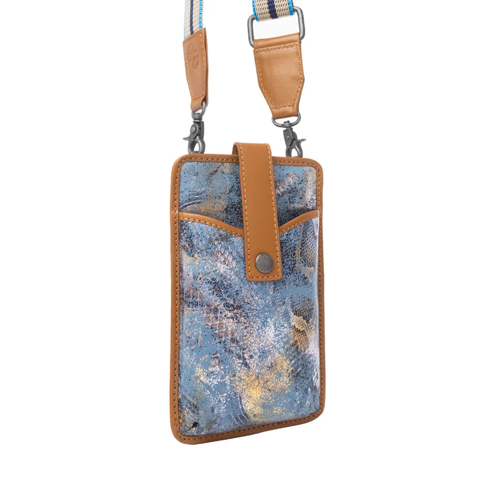 Cedar Snake Print Leather Cell Phone
Holder In Turquoise Sand