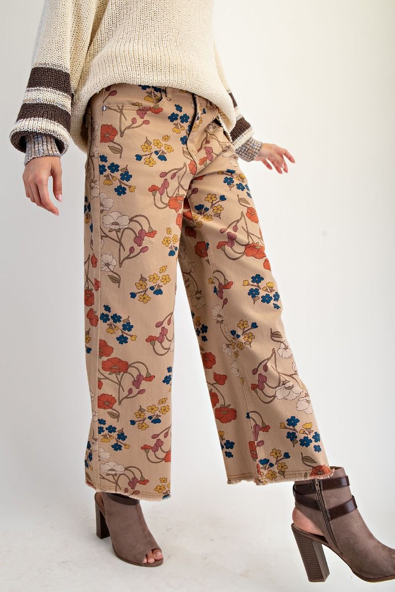 FLORAL PRINTED WASHED
STRETCH TWILL PANTS