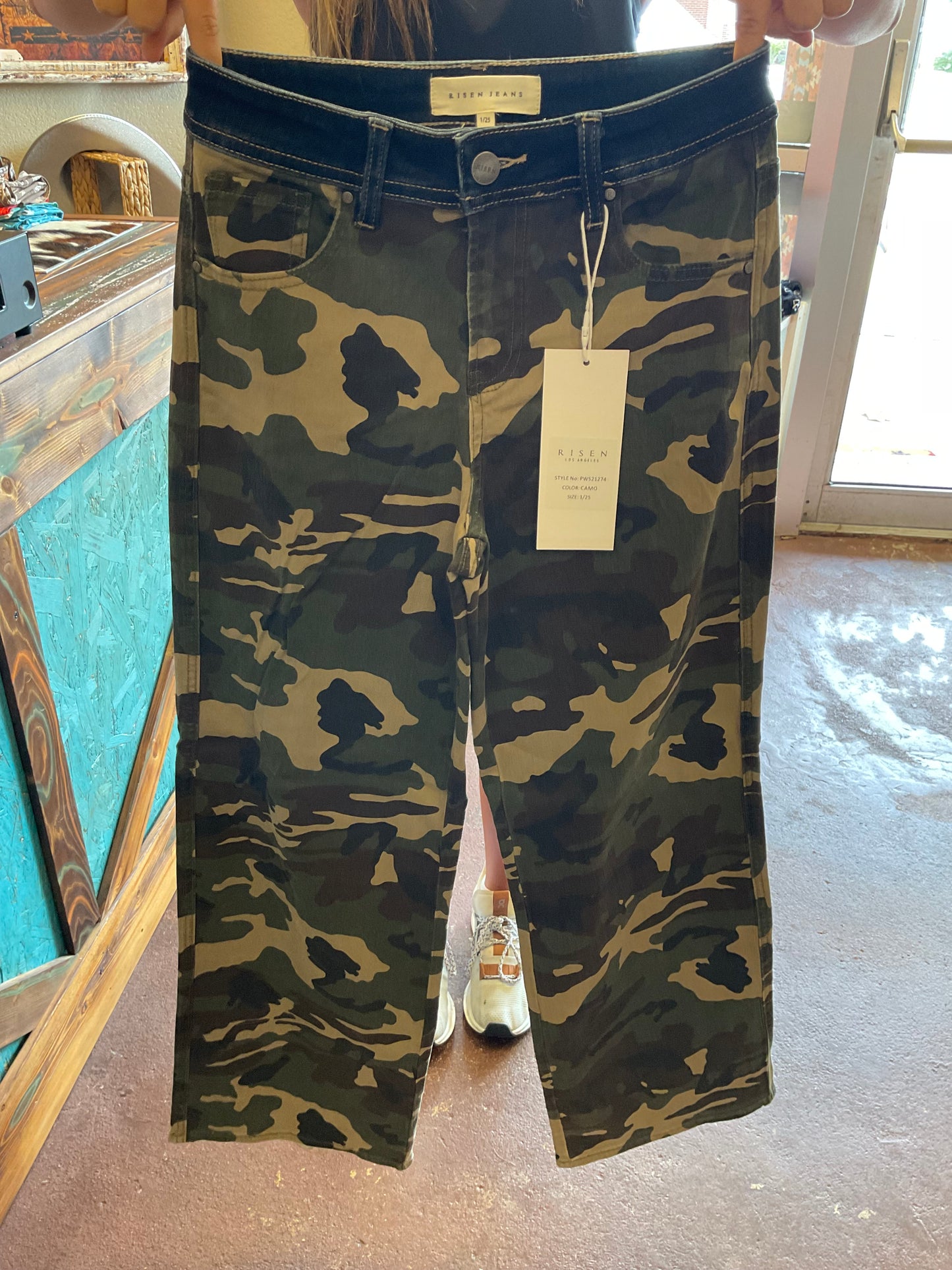 Denim Band Camo Mid Rise Straight Jeans