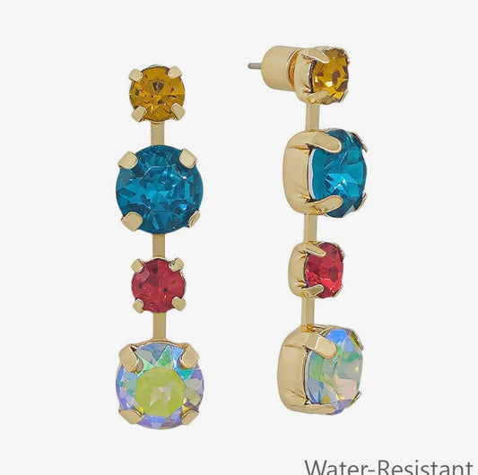 Dark Multi Crystal 1" Stud Drop Earring
