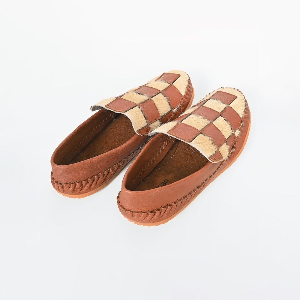 Hair On Hide Checkered Western Loafers / Moccasins