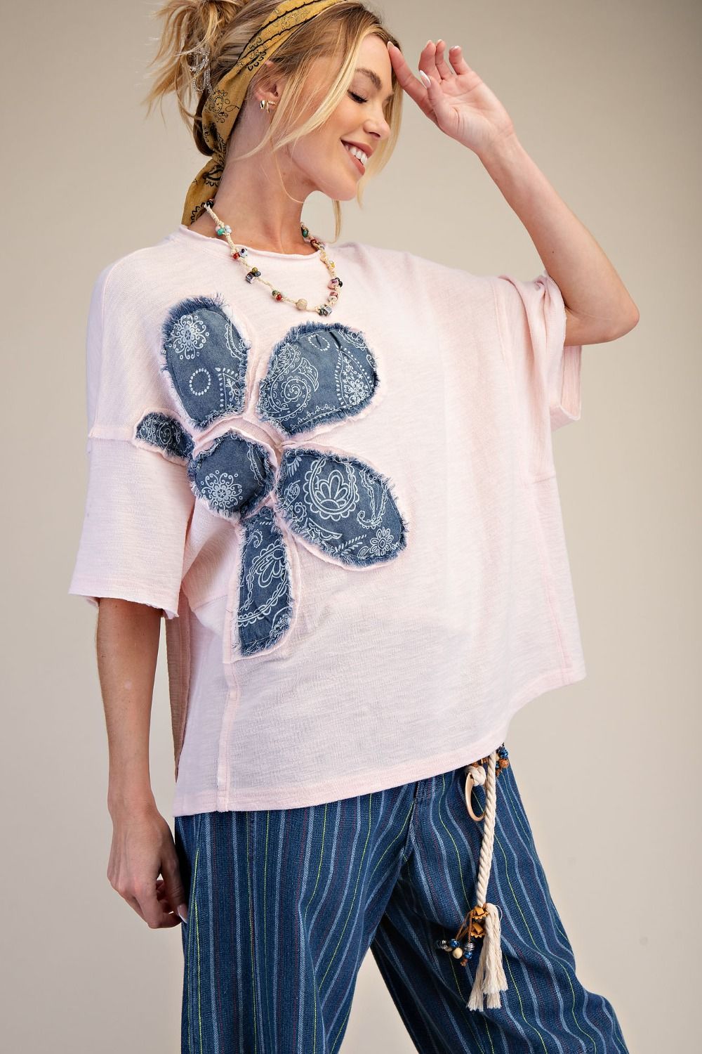 FLORAL PATCH WASHED COTTON BOXY TOP