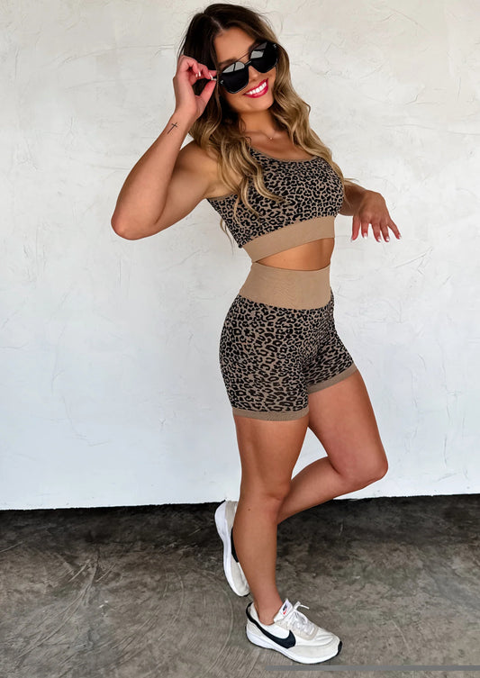 CHEETAH BRA & BIKER SHORT SET