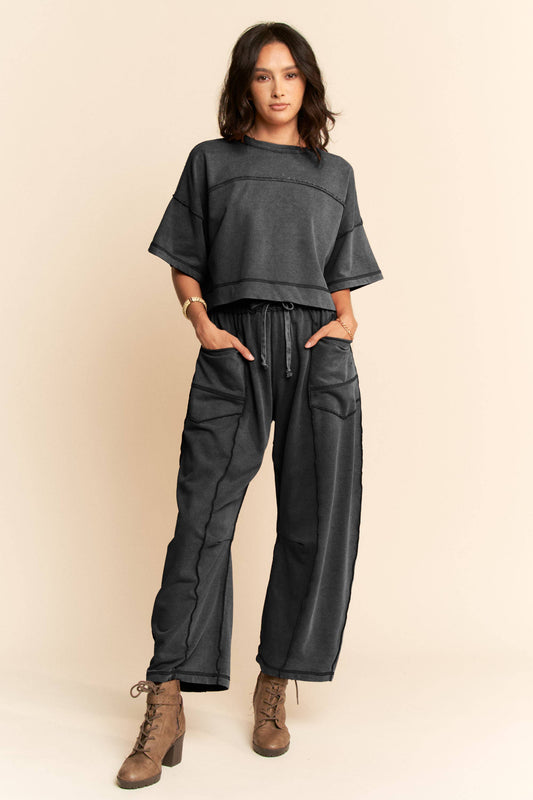 MINERAL WASHED EXPOSED BARREL PANTS SET