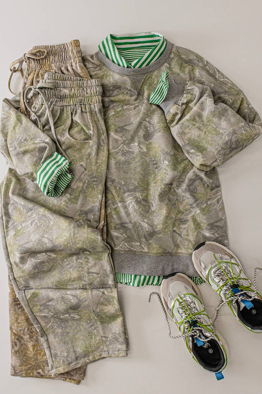 Camo Print Casual Knit Barrel Pants