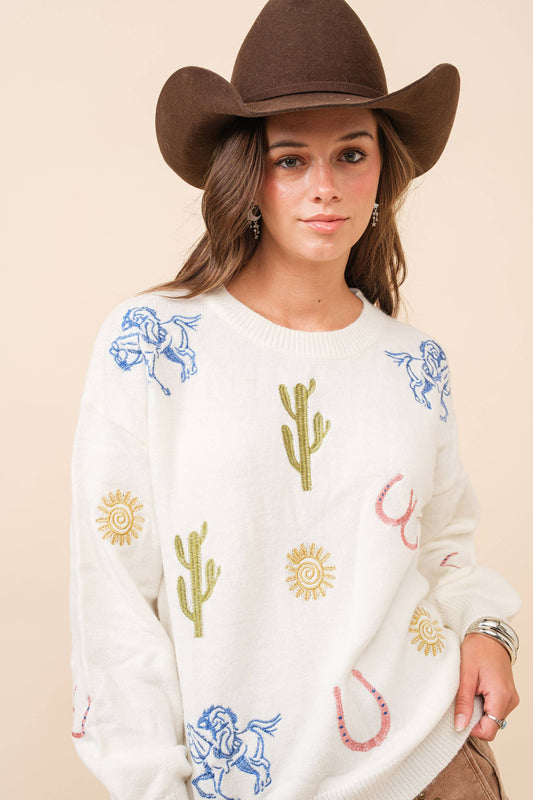 Western Embroidered Sweater