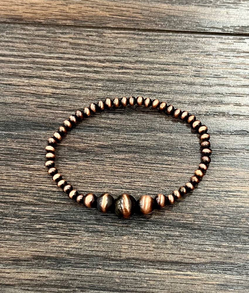 Beasley Handmade Copper Navajo Bead Stretch Bracelet