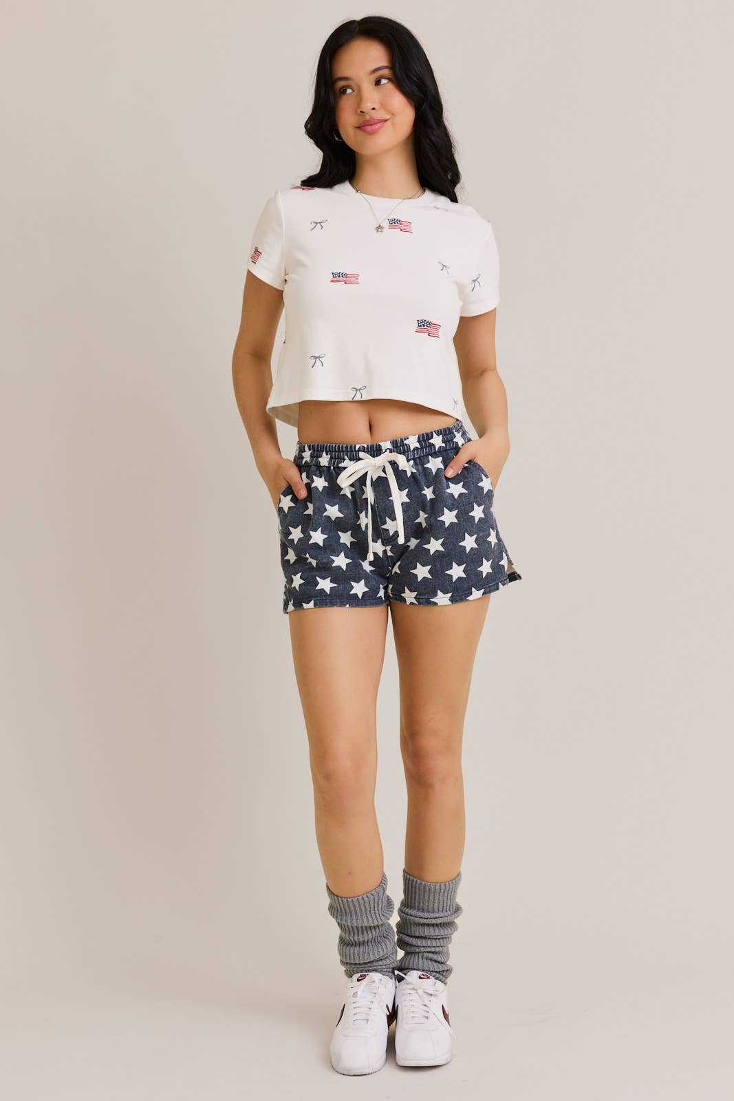"USA FLAG WITH BOW" PRINT SHORT SLEEVE CREW NECK BABY TEE