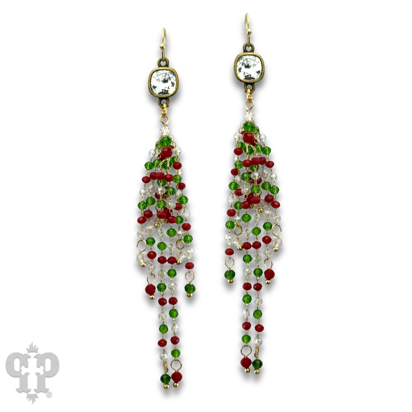 Christmas bead fringe earring, Austrian crystal