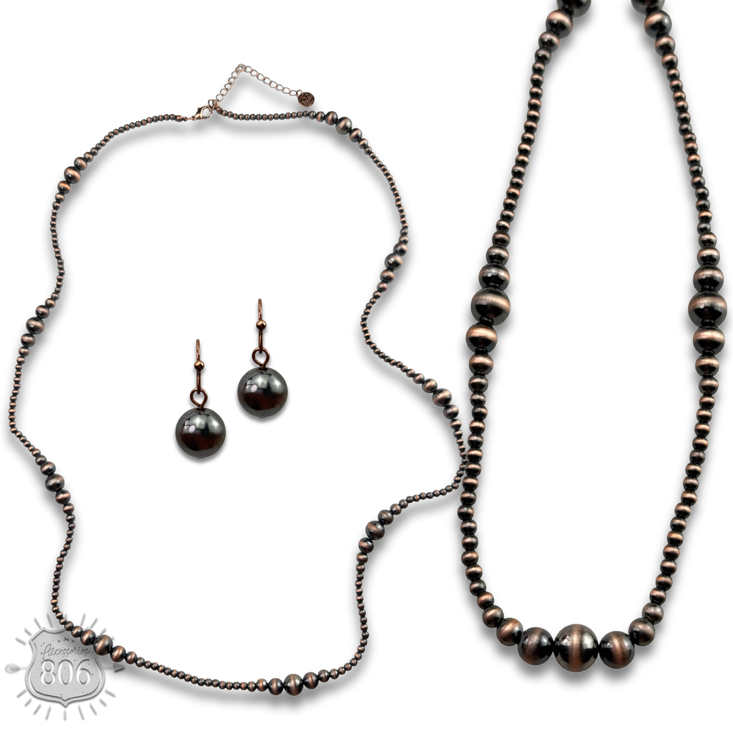 Burnished bead long necklace set