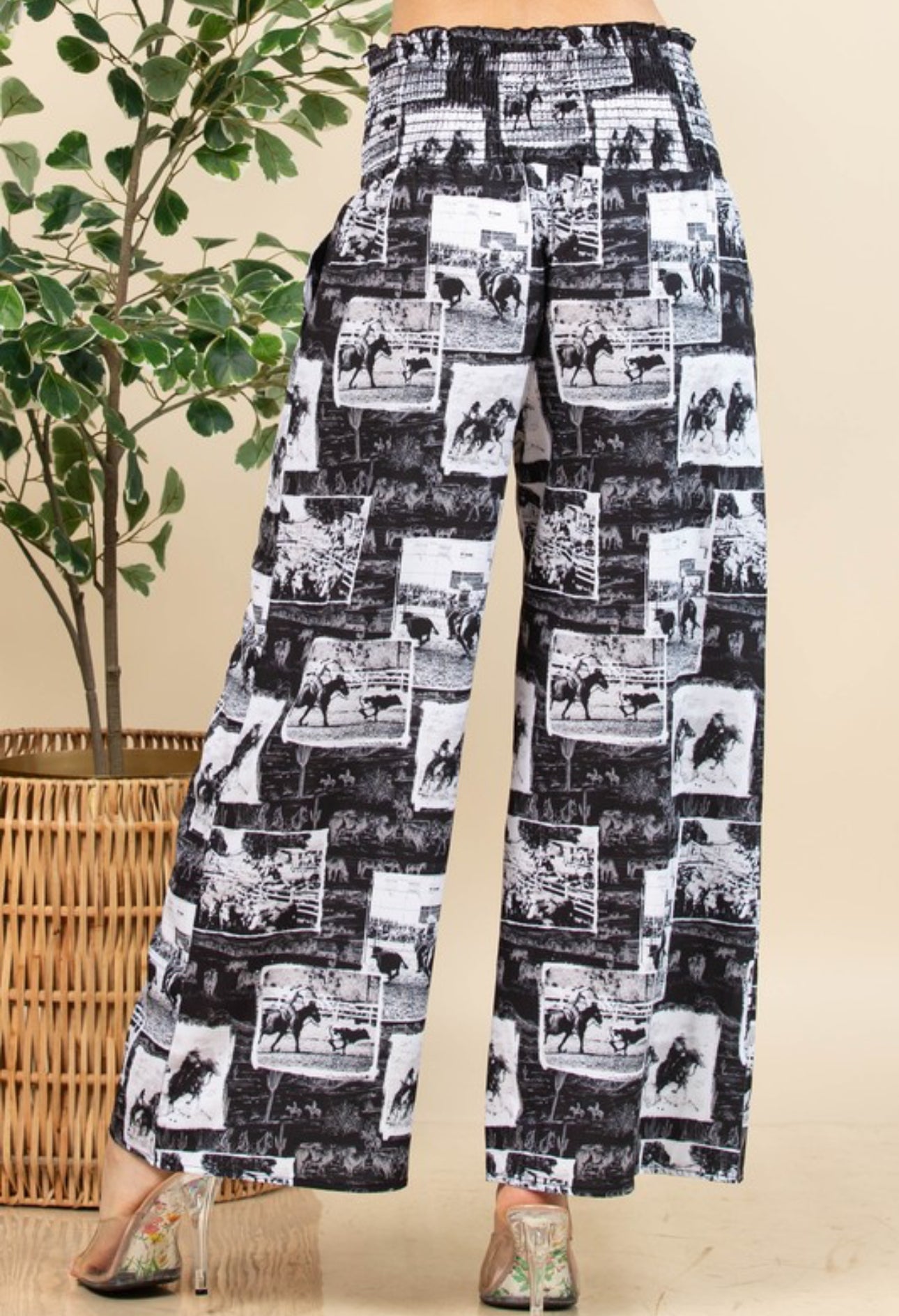 Western Print Smock Waist Pants