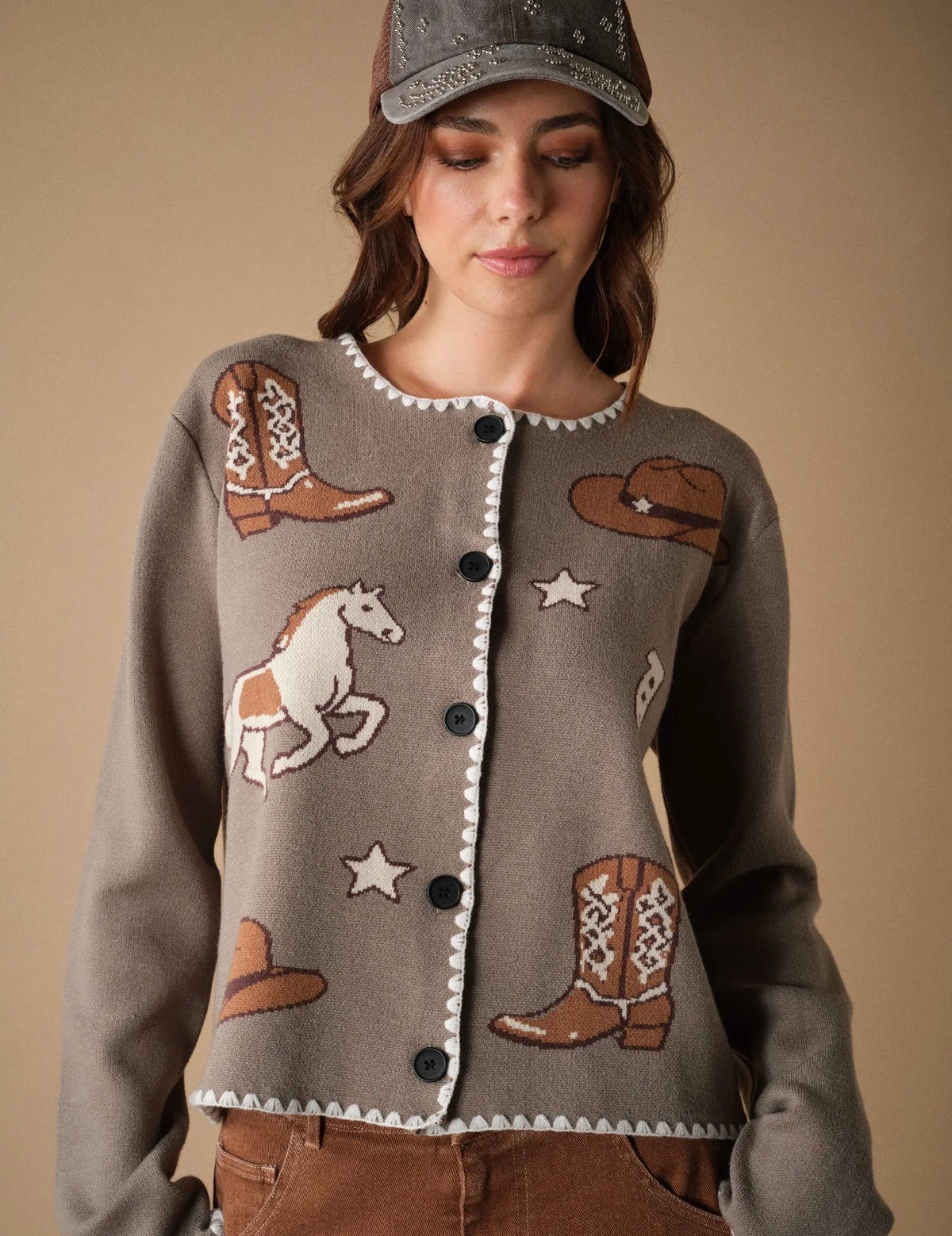 Western Horse & Cowboy
Sweater Cardigan - Sage