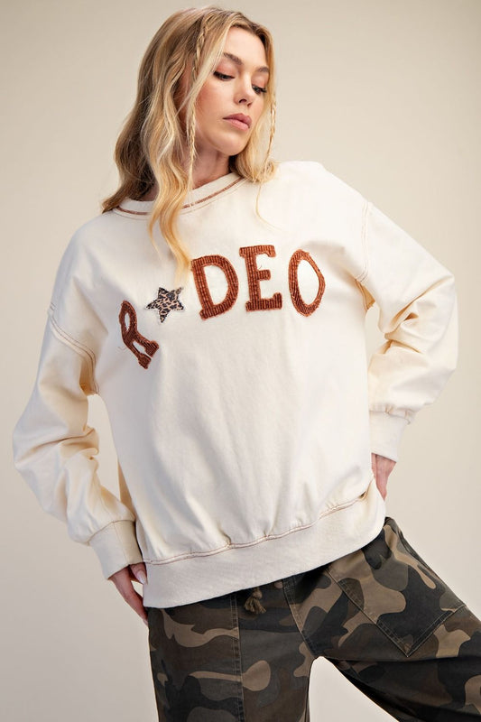 RODEO PATCH FRONT WASHED TERRY PULLOVER