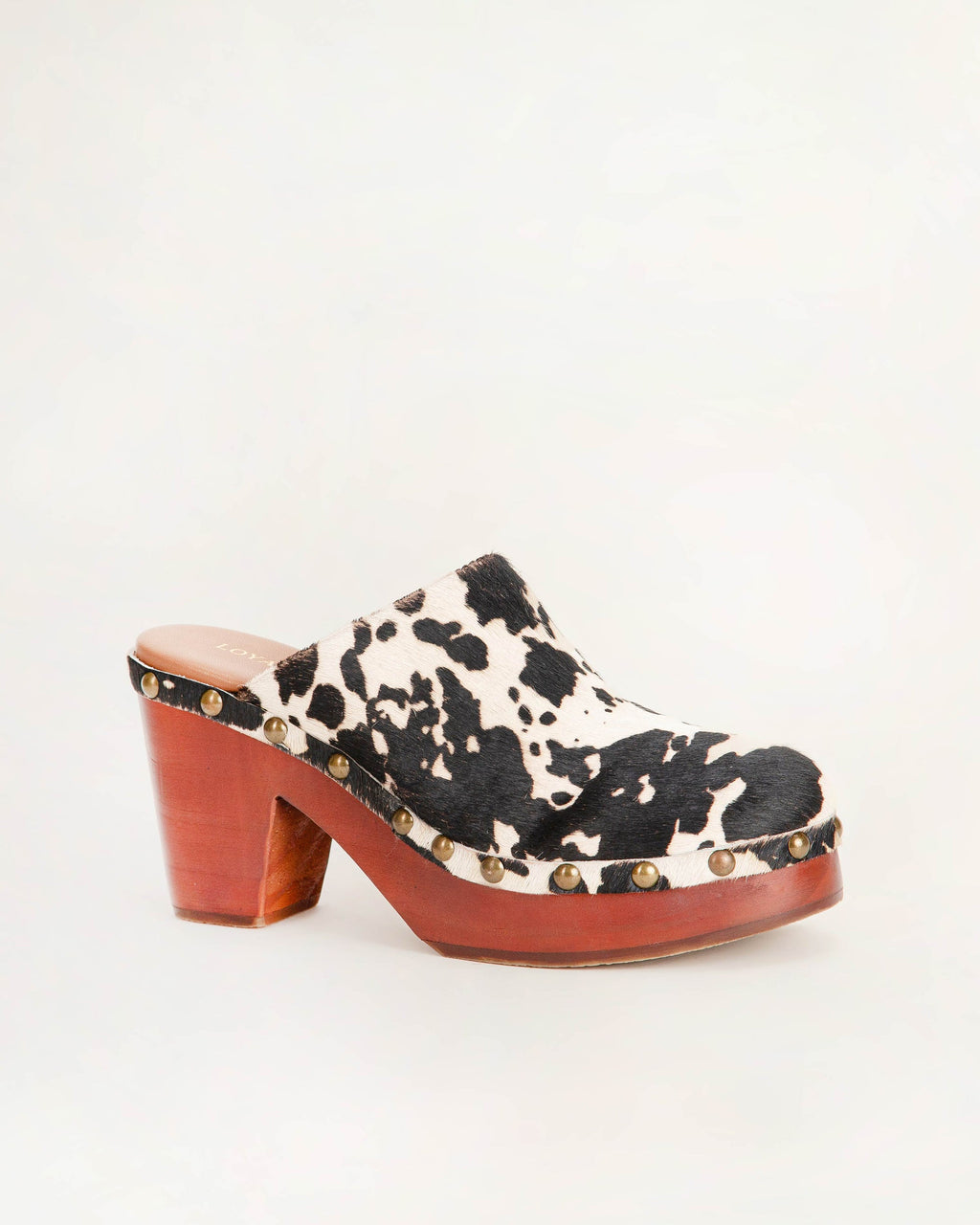CARLOTTA TRAIL CLOGS BLACK AND WHITE COWHIDE