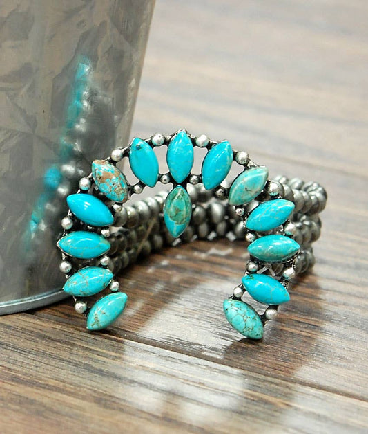 710592, Handmade Squash Blossom Turquoise Stretch Bracelet