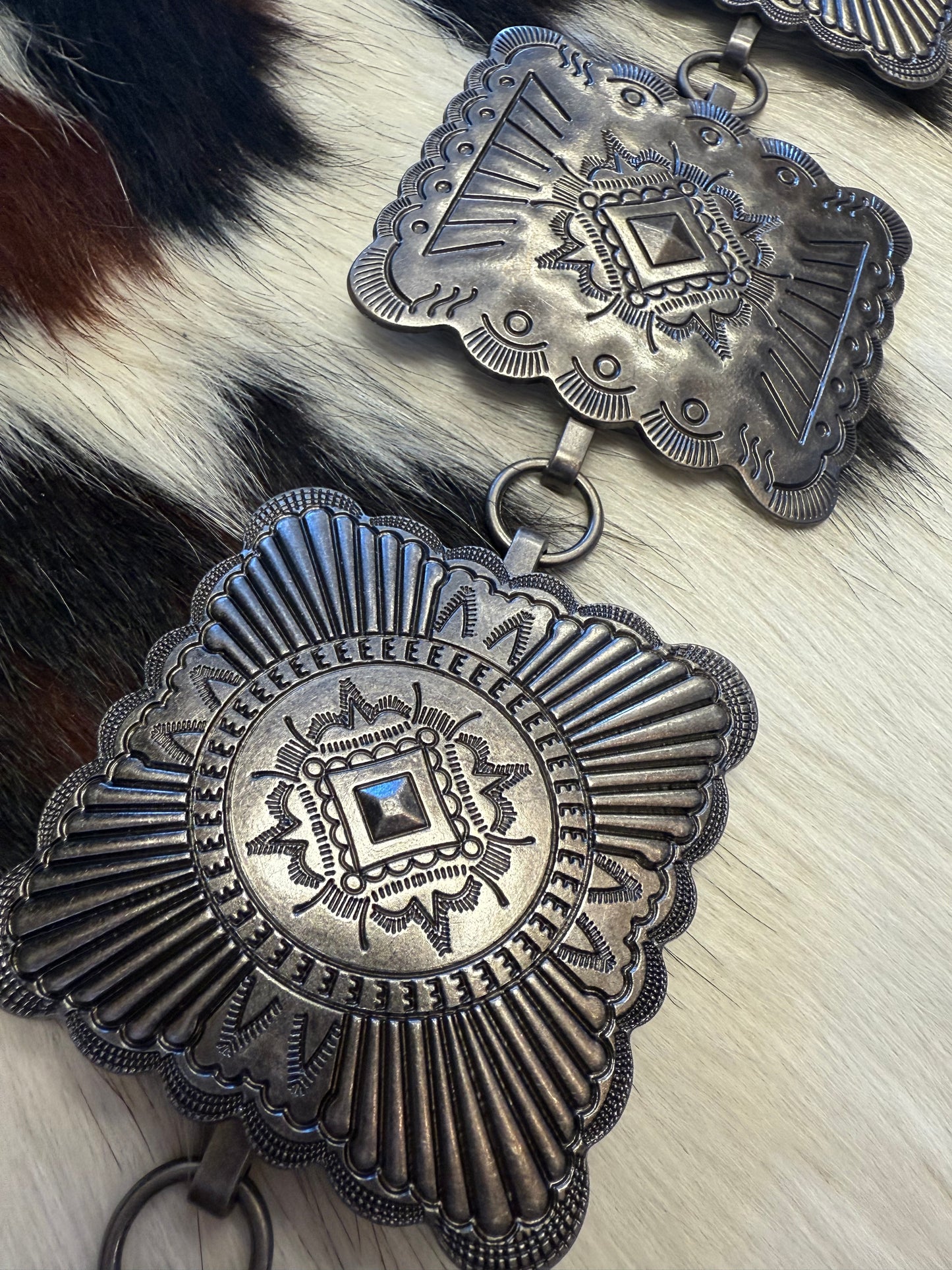 Vintage Silver Square Concho With Chain Belt