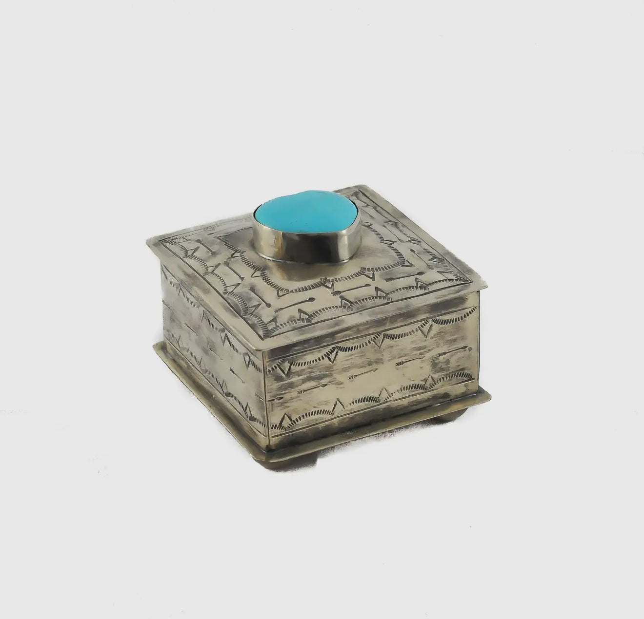 Stamped Square Box W/ Turquoise Heart