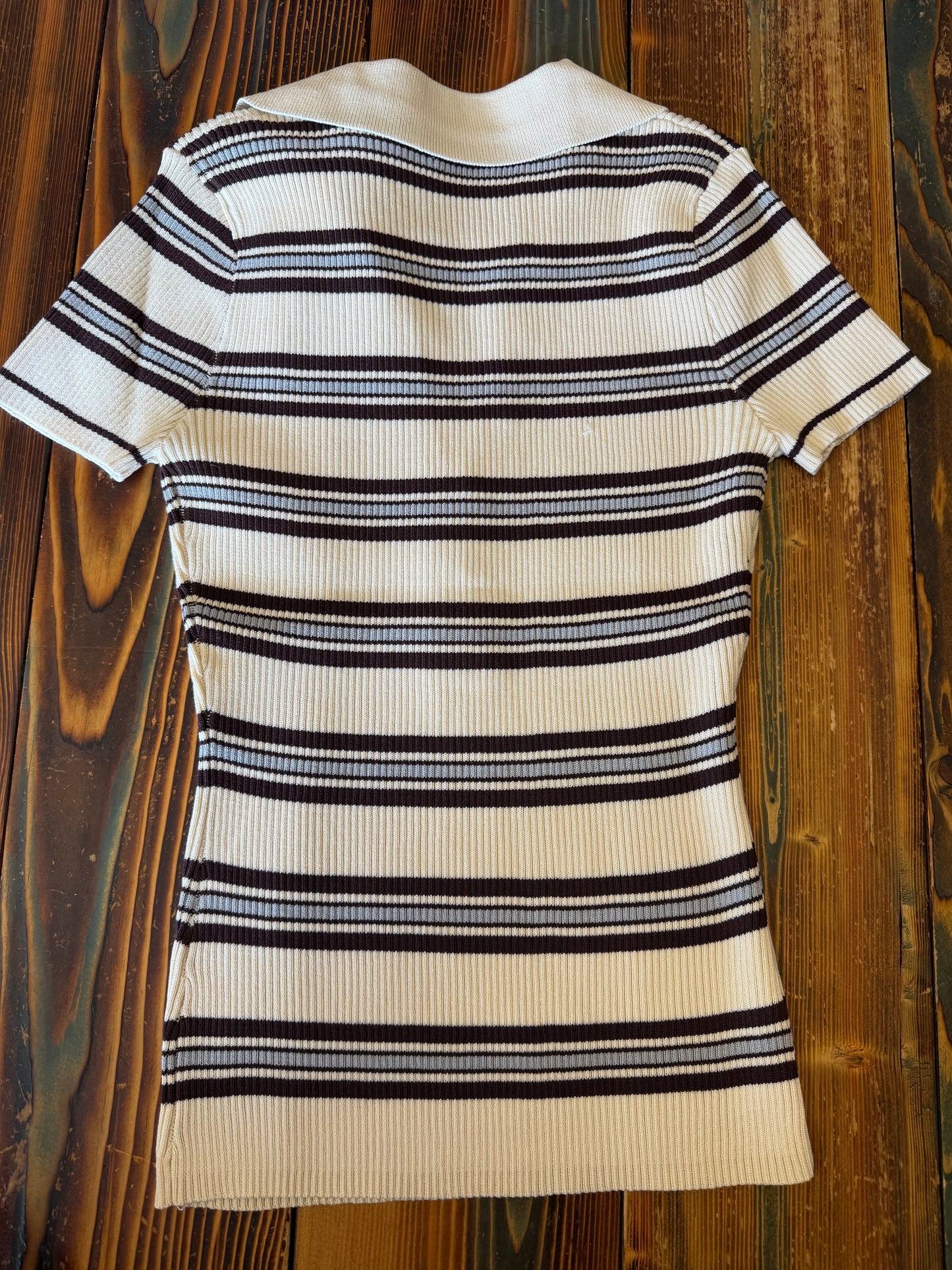 Multi-color Stripe Ribbed Polo Knit Top