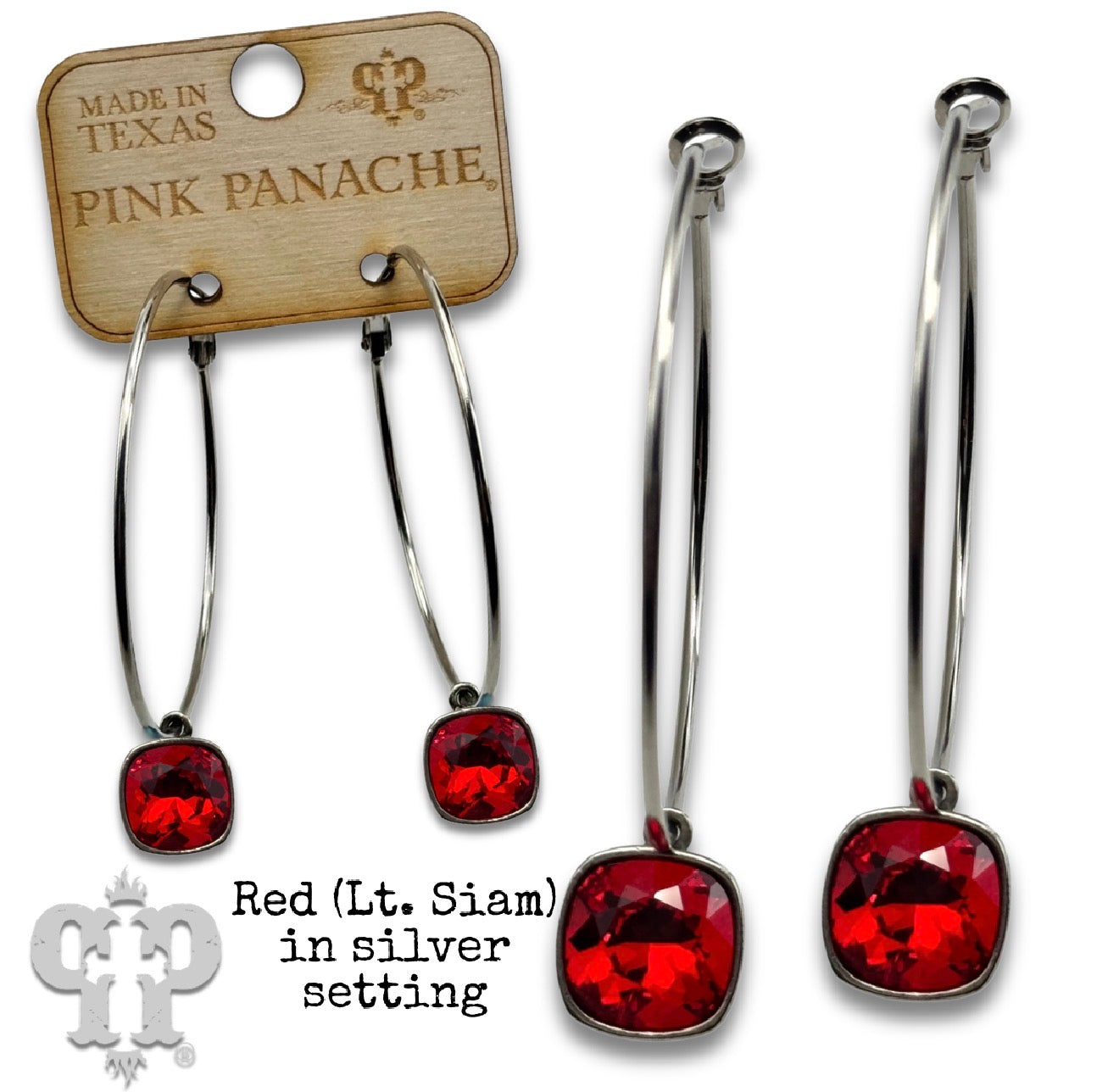 Austrian Square Crystal Hoop Earring, 12mm