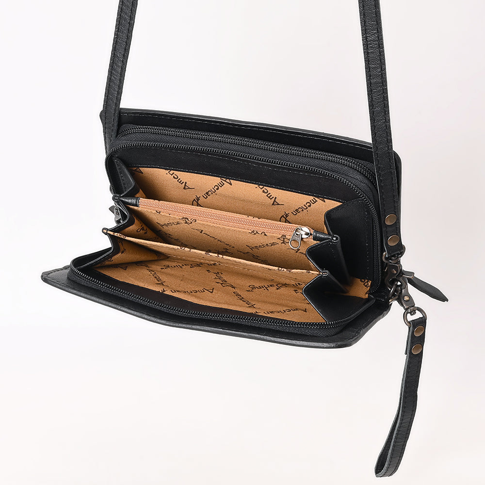 Handcrafted Western Leather Organizer Bag Floral Tooled Panel
