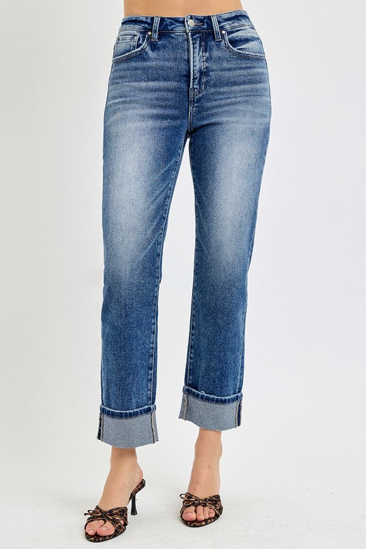 Risen Cropped Straight Cuffed Jeans