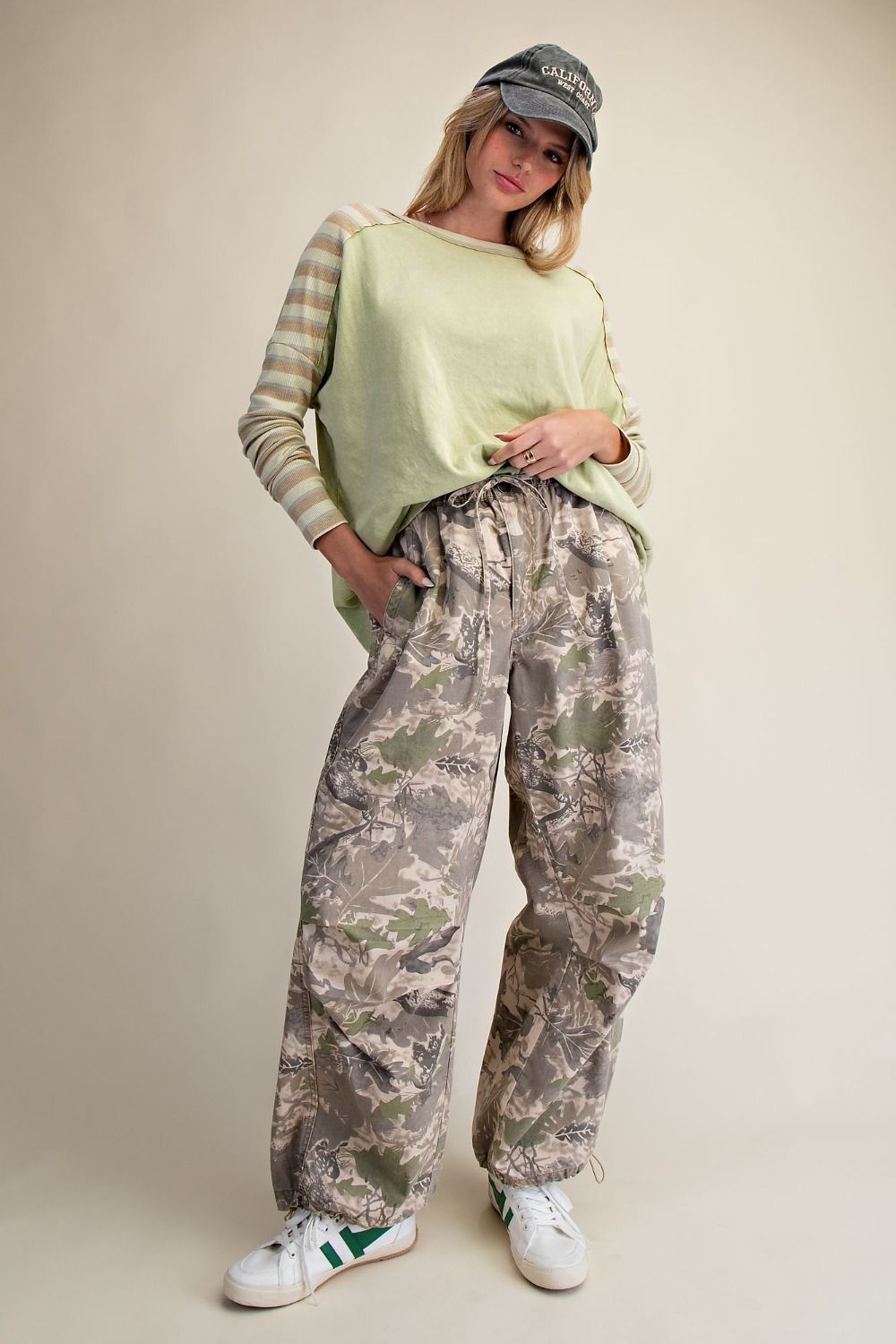 CAMOUFLAGE PRINTED MINERAL WASHED TWILL PANTS