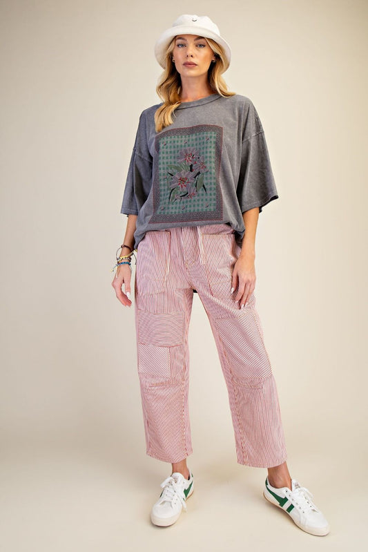 STRIPED WASHED TWILL PANTS