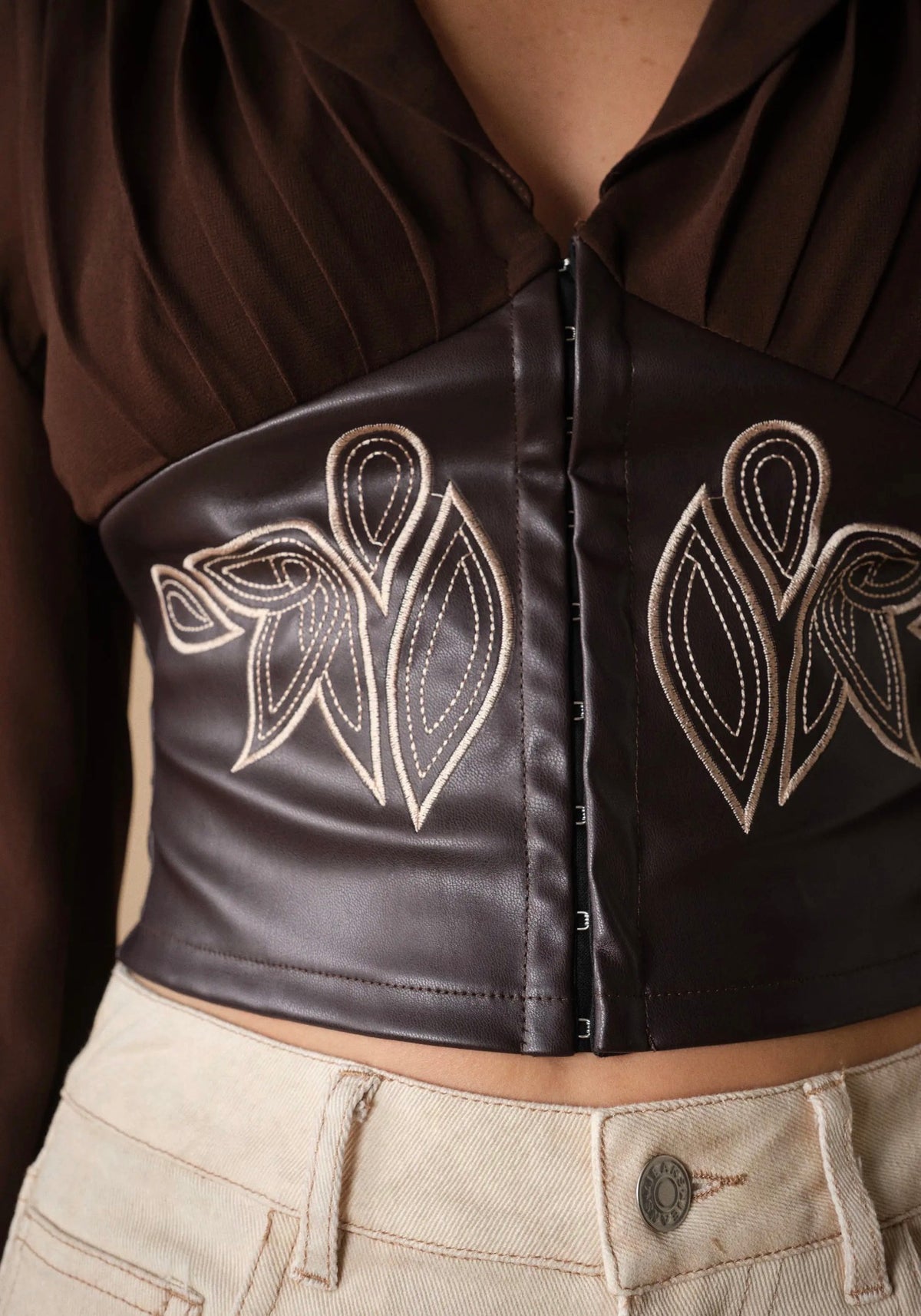 Western Embroidered Faux Leather
Panel Top