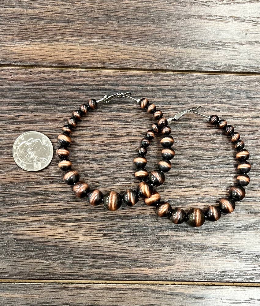 2.5" Copper Western Bead Hoop Earrings