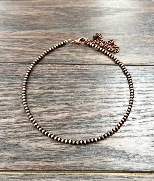 736201, Handmade 15" 4mm Copper Navajo Bead Necklace
