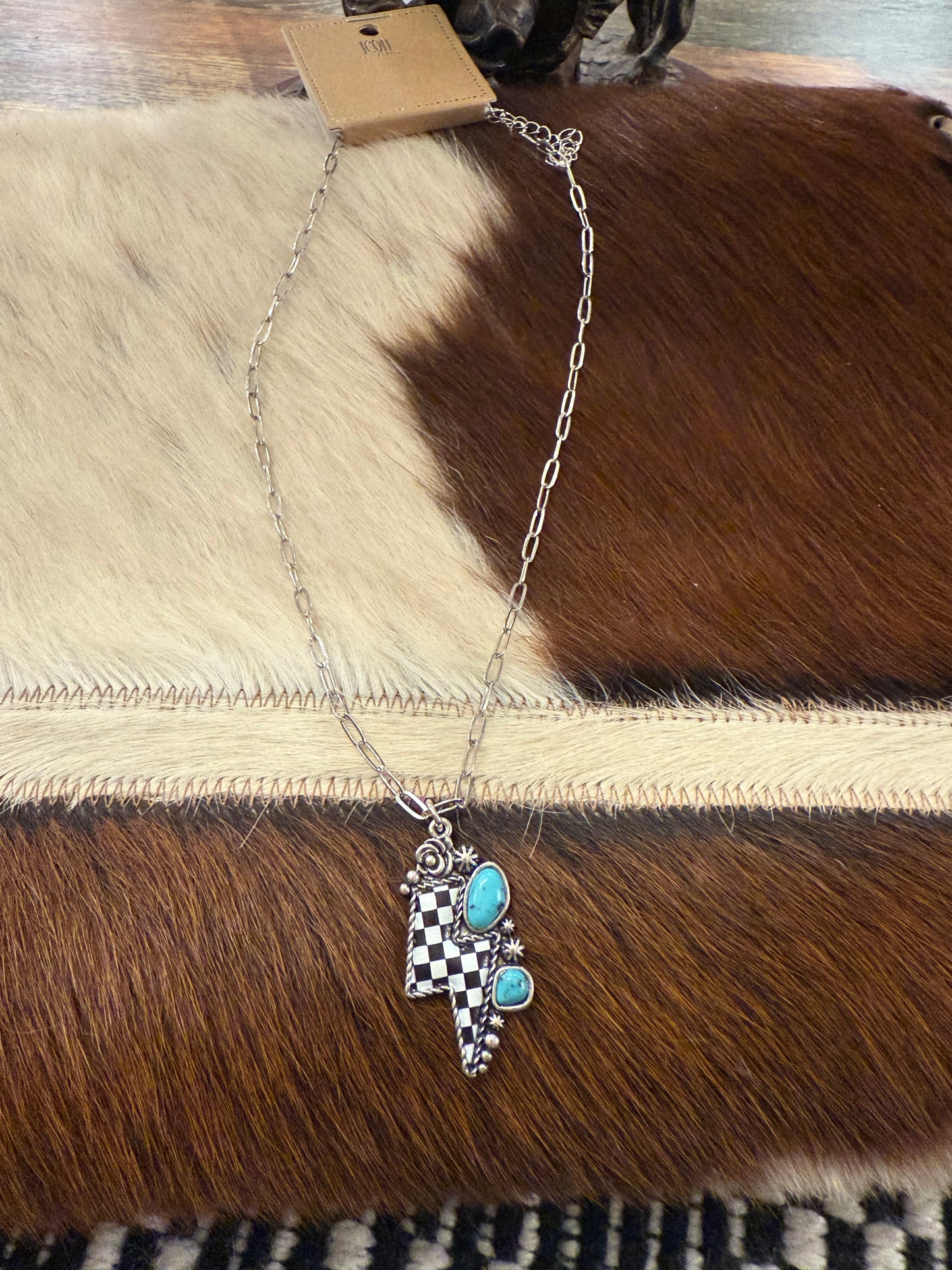 Lightening Bolt Checkered Necklace