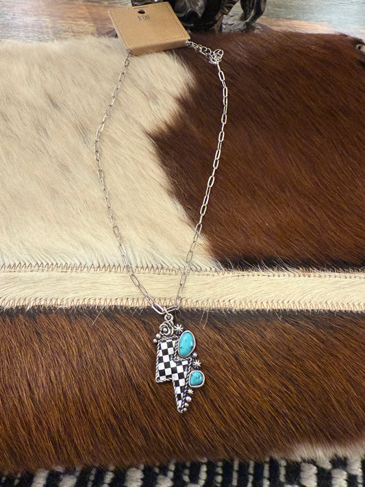 Lightening Bolt Checkered Necklace