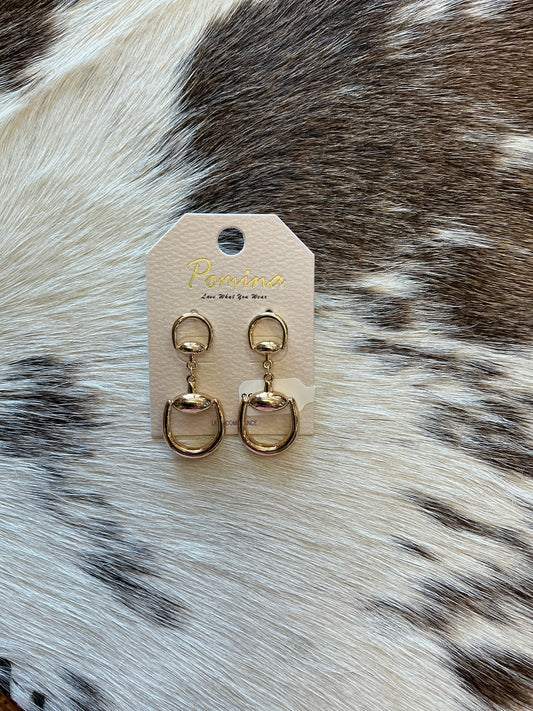 Gold Horse Bit 1" Stud Earring