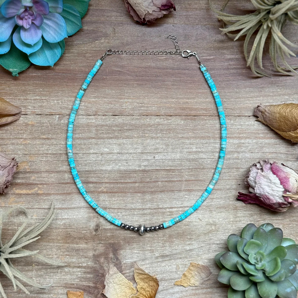Variscite Heishi Necklace - 14"