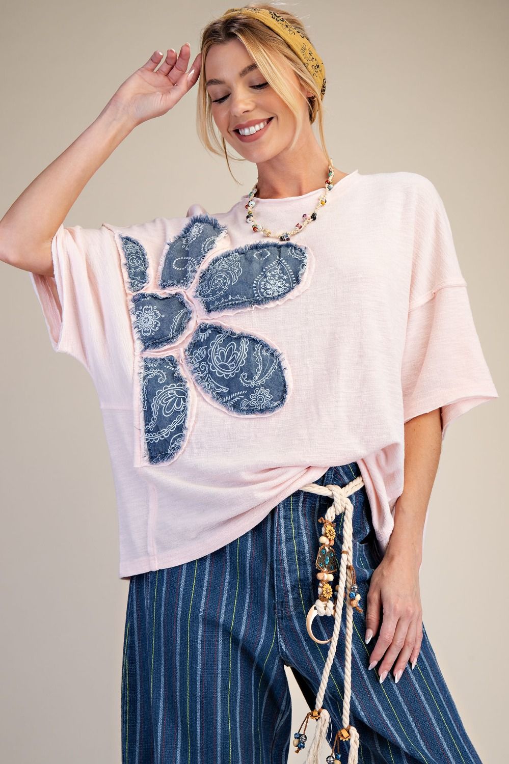 FLORAL PATCH WASHED COTTON BOXY TOP