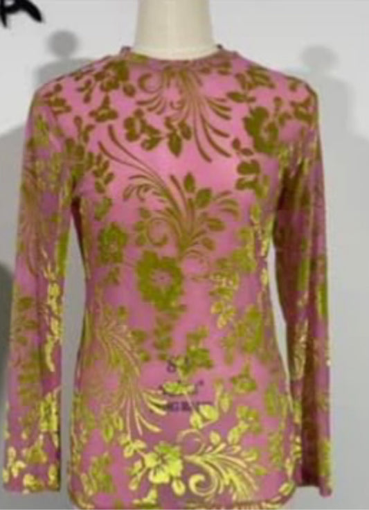 Pink/ Green Velvet  Burnout